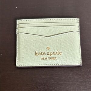 Kate Spade Staci Sage Bundle Green Saffiano Leather Slim Card Holder Wallet NEW